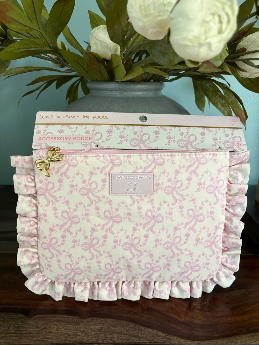 New LoveShackFancy x Target | Yoobi Coquette Bow Riffled Flat Zip Pencil Pouch